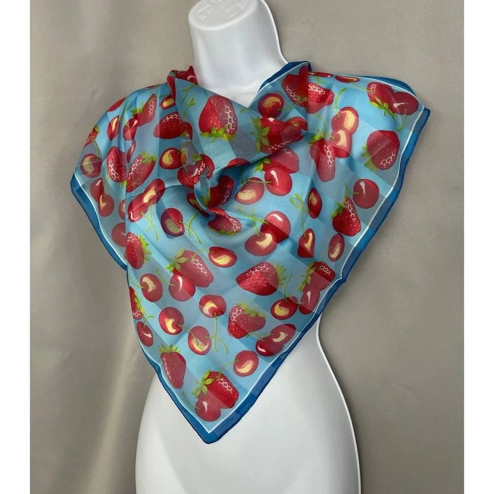 Symphony Women's Scarf Square 20x20 Made‎ I'm Italy Strawberry & Cherry Print